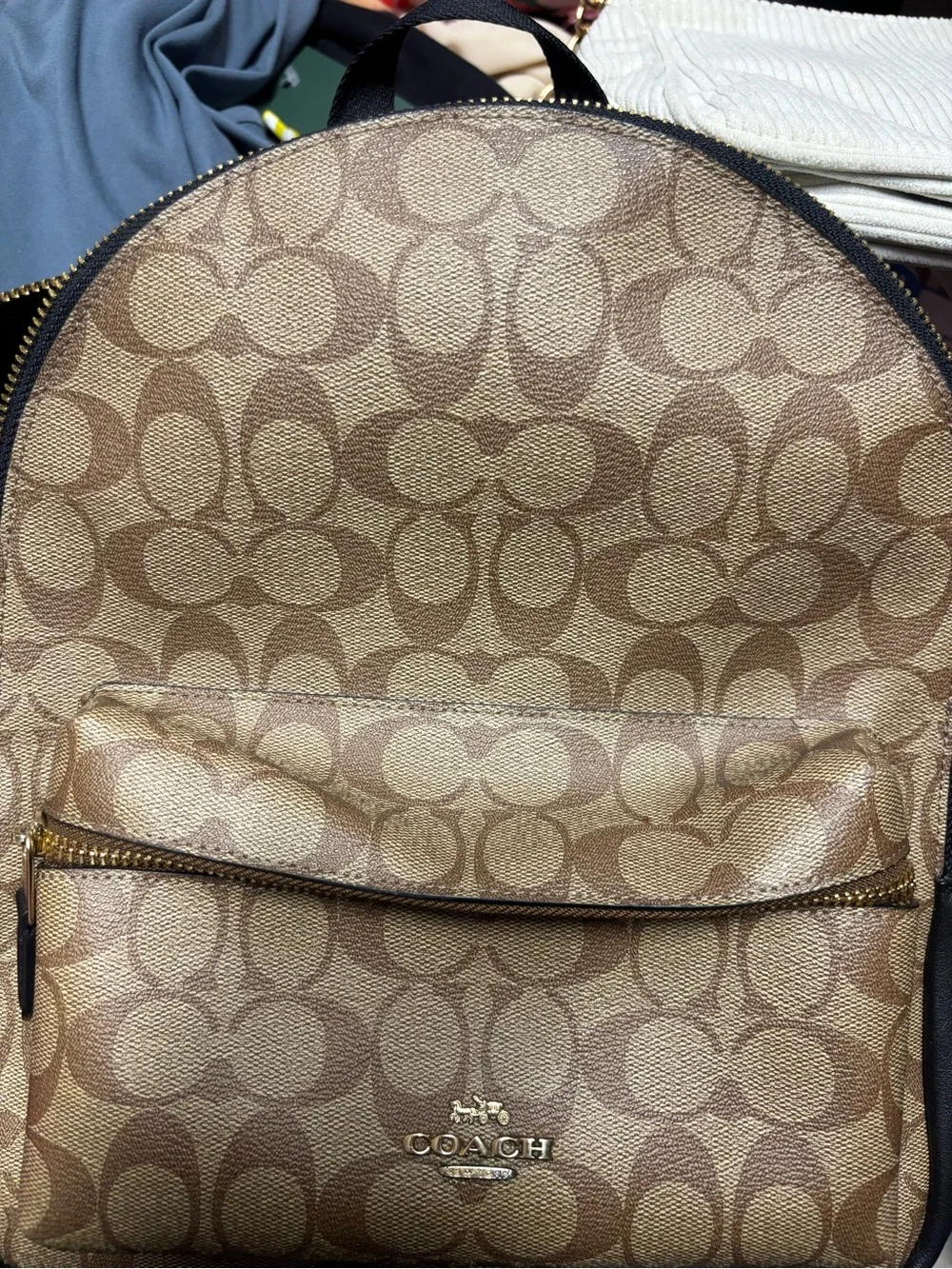 Coach Medium Charlie Backpack in Signature Canvas Khaki Black AUTHENTIC